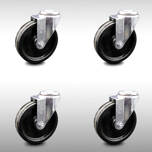 5 Inch SS Phenolic Wheel Swivel Bolt Hole Caster Set